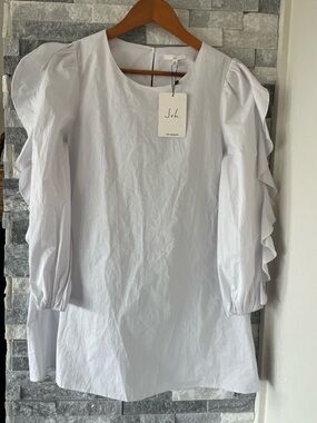 Women’s JOH APPAREL NWT Puff Sleeve Tunic Shirt-Ruffled Sleeves-White-Medium